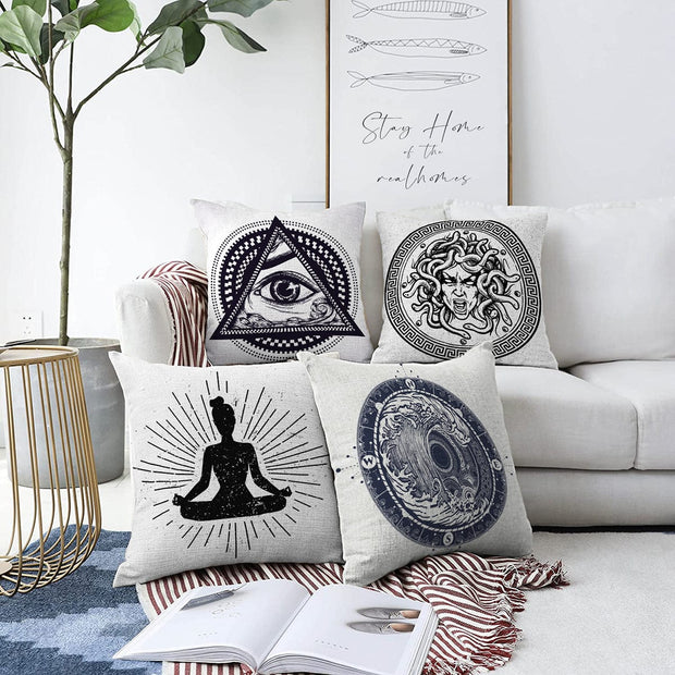 Hillkar Global Set 4 fete perna decorative din poliester si bumbac, Cicek RKYK175 Multicolor, 43 x 43 cm