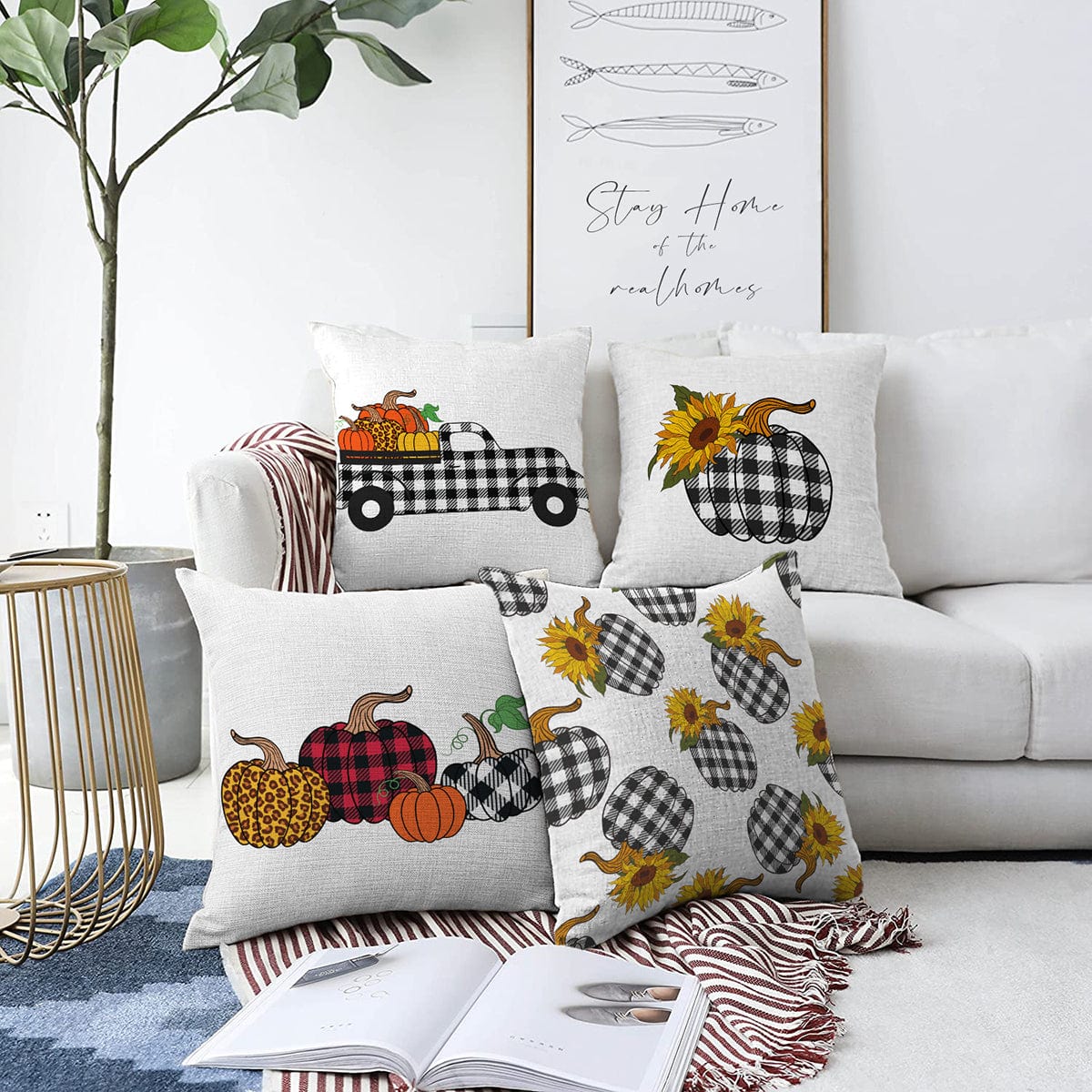 Hillkar Global Set 4 fete perna decorative din poliester si bumbac, Cicek RKYK402 Multicolor, 43 x 43 cm