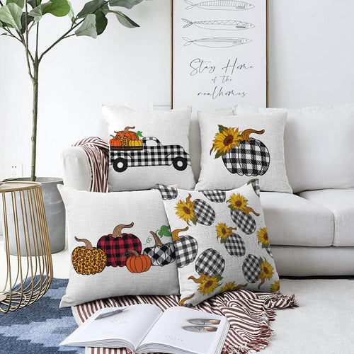 Hillkar Global Set 4 fete perna decorative din poliester si bumbac, Cicek RKYK402 Multicolor, 43 x 43 cm