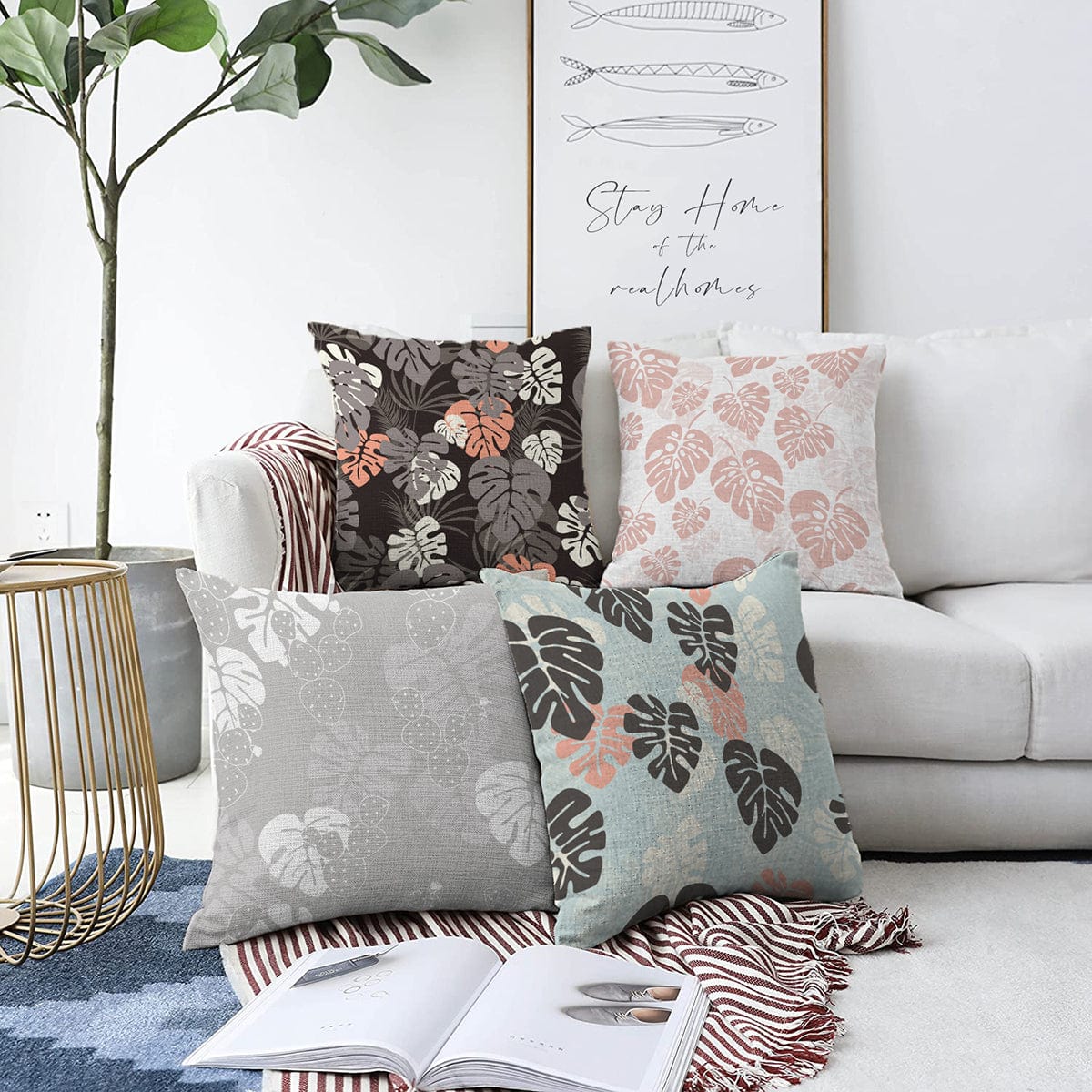 Hillkar Global Set 4 fete perna decorative din poliester si bumbac, Derya RKYK380 Multicolor, 43 x 43 cm