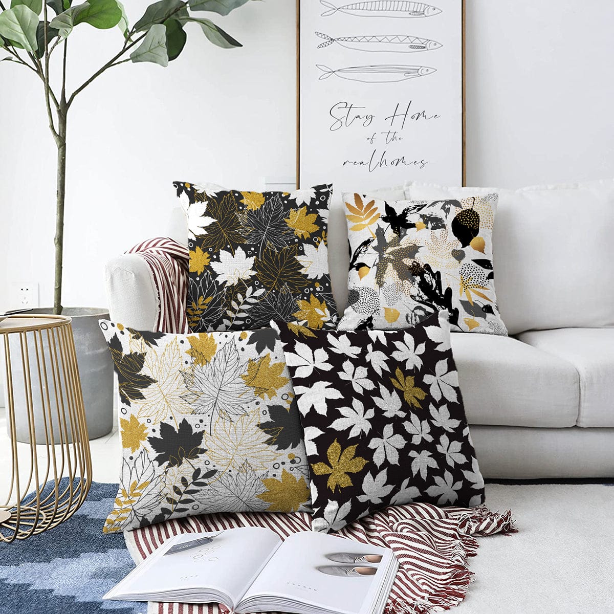 Hillkar Global Set 4 fete perna decorative din poliester si bumbac, Derya RKYK382 Multicolor, 43 x 43 cm