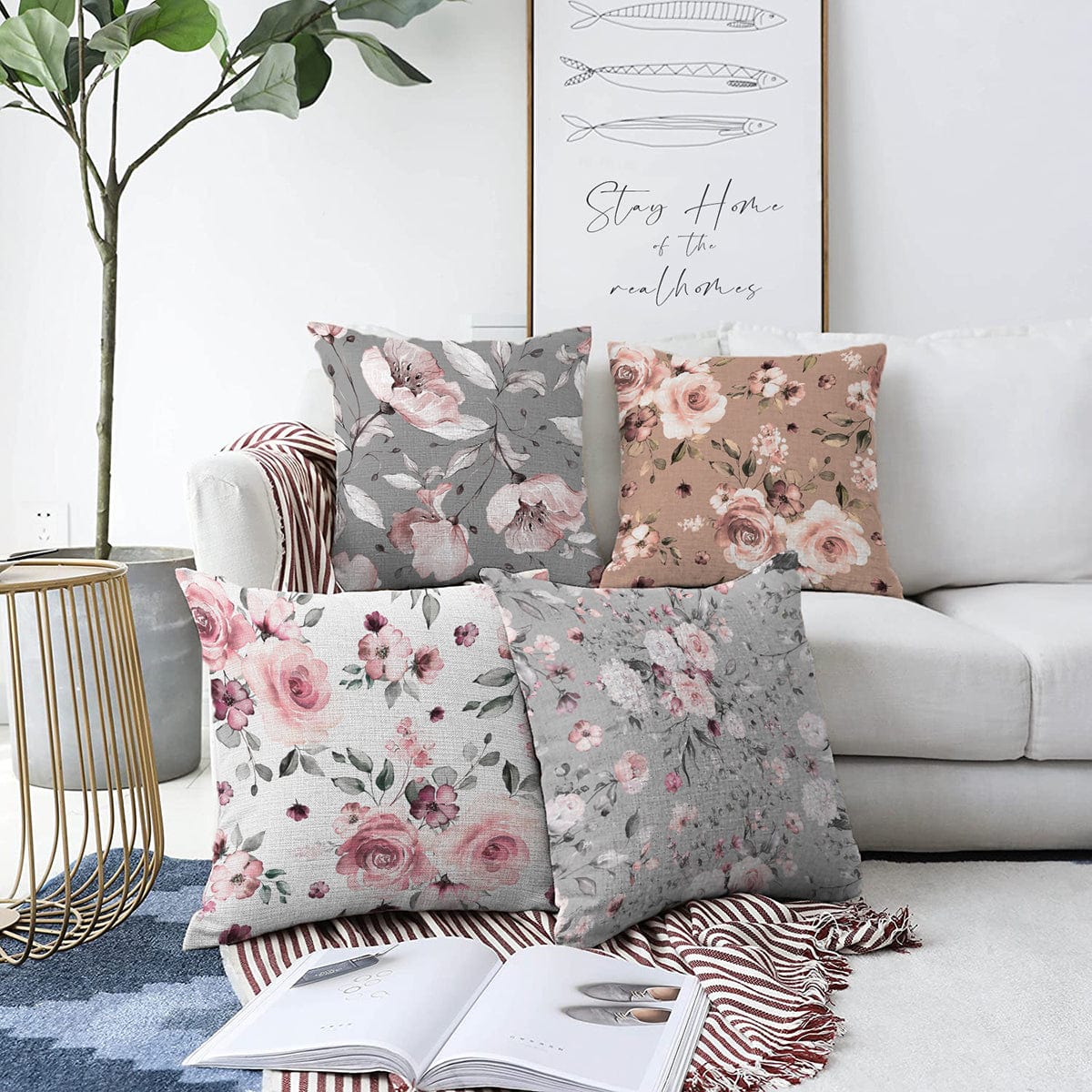 Hillkar Global Set 4 fete perna decorative din poliester si bumbac, Derya RKYK384 Multicolor, 43 x 43 cm