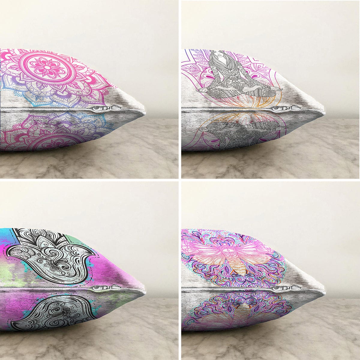 Hillkar Global Set 4 fete perna decorative din poliester si bumbac, Ebru RKYK178 Multicolor, 43 x 43 cm