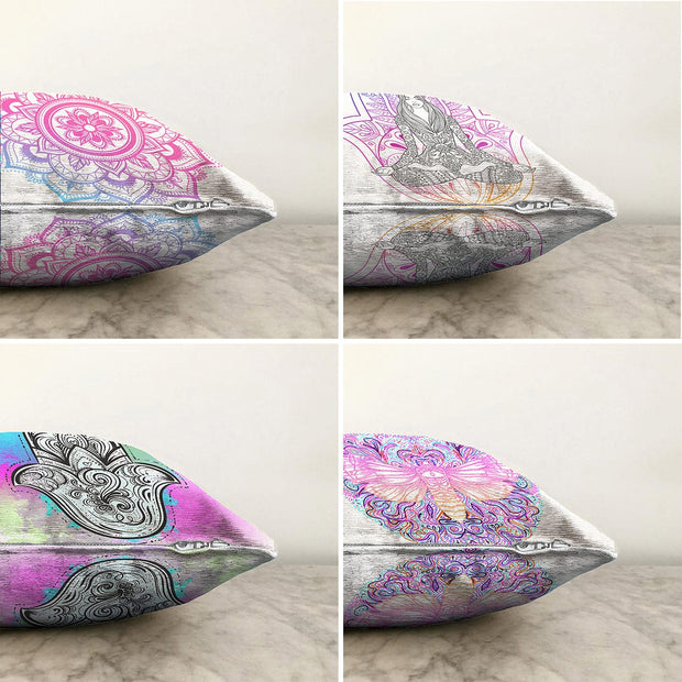 Hillkar Global Set 4 fete perna decorative din poliester si bumbac, Ebru RKYK178 Multicolor, 43 x 43 cm