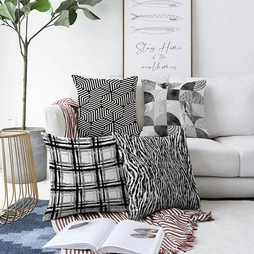 Hillkar Global Set 4 fete perna decorative din poliester si bumbac, Ebru RKYK206 Multicolor, 43 x 43 cm