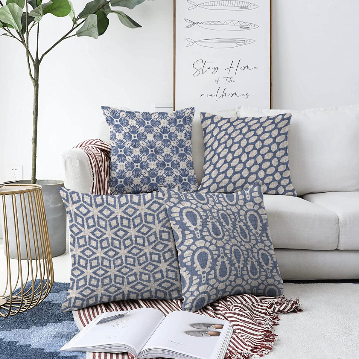 Hillkar Global Set 4 fete perna decorative din poliester si bumbac, Ebru RKYK209 Multicolor, 43 x 43 cm