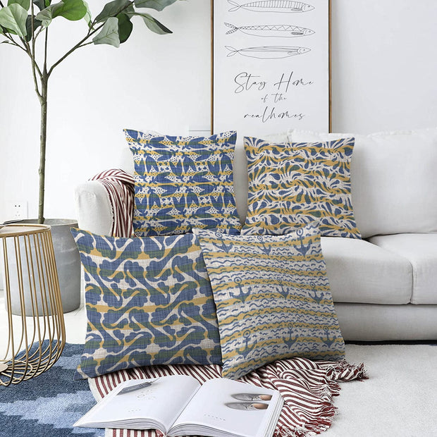 Hillkar Global Set 4 fete perna decorative din poliester si bumbac, Ebru RKYK210 Multicolor, 43 x 43 cm