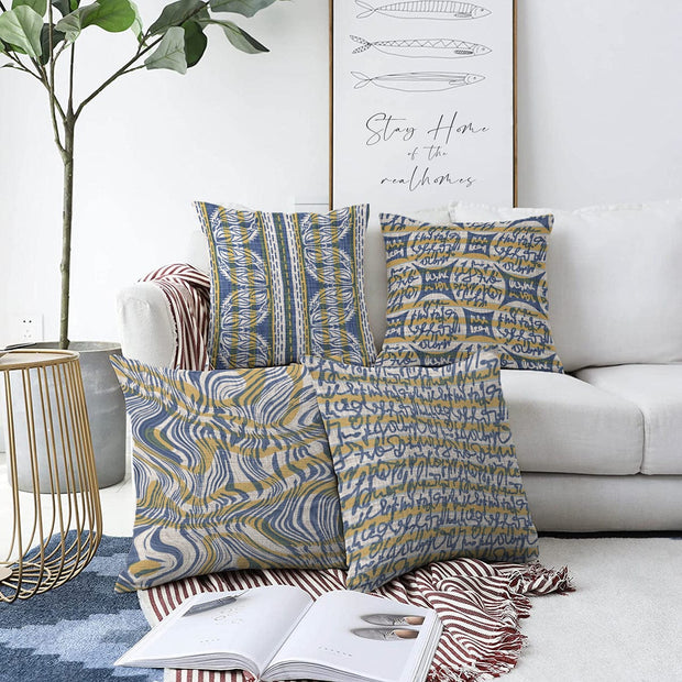 Hillkar Global Set 4 fete perna decorative din poliester si bumbac, Ebru RKYK211 Multicolor, 43 x 43 cm