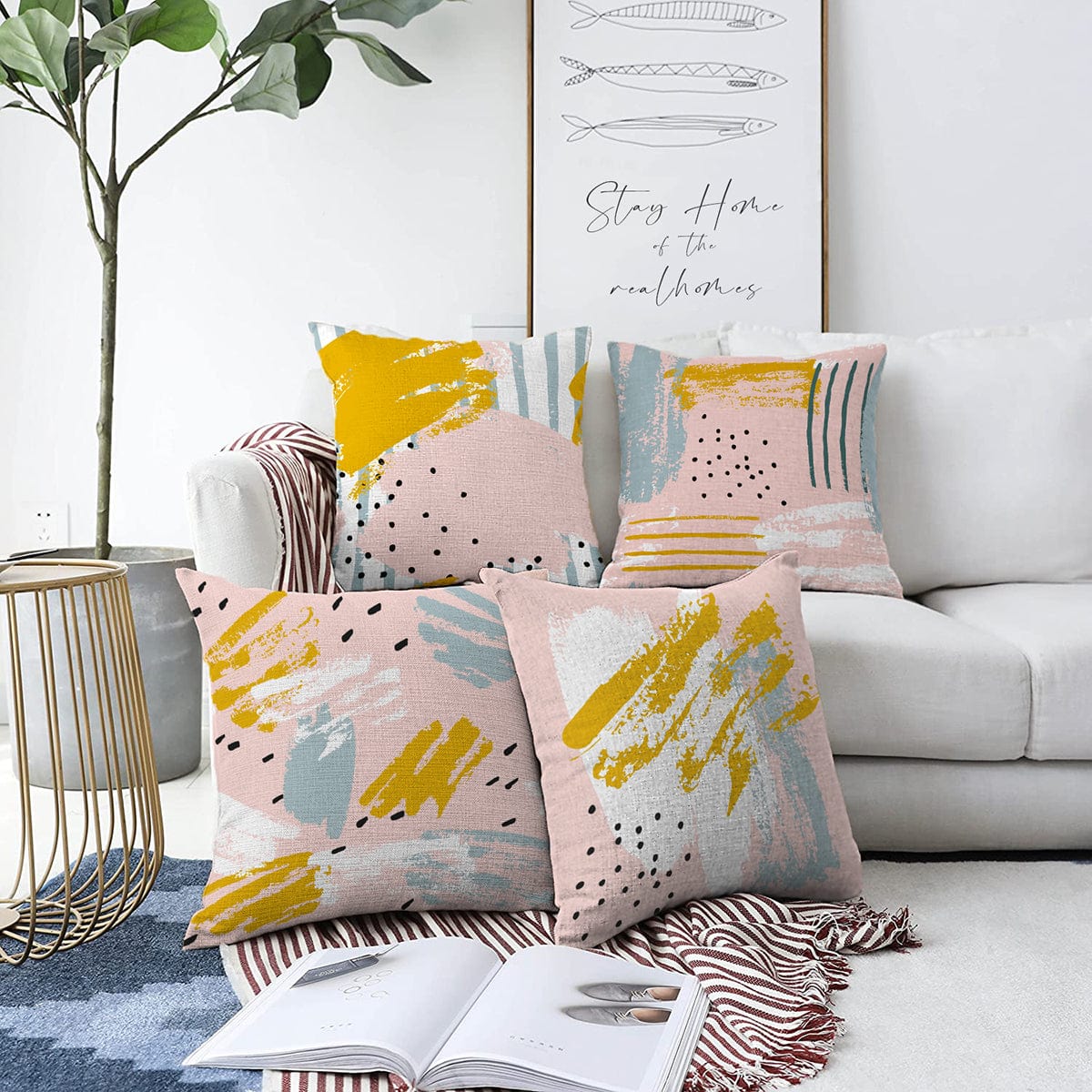 Hillkar Global Set 4 fete perna decorative din poliester si bumbac, Ece RKYK193 Multicolor, 43 x 43 cm