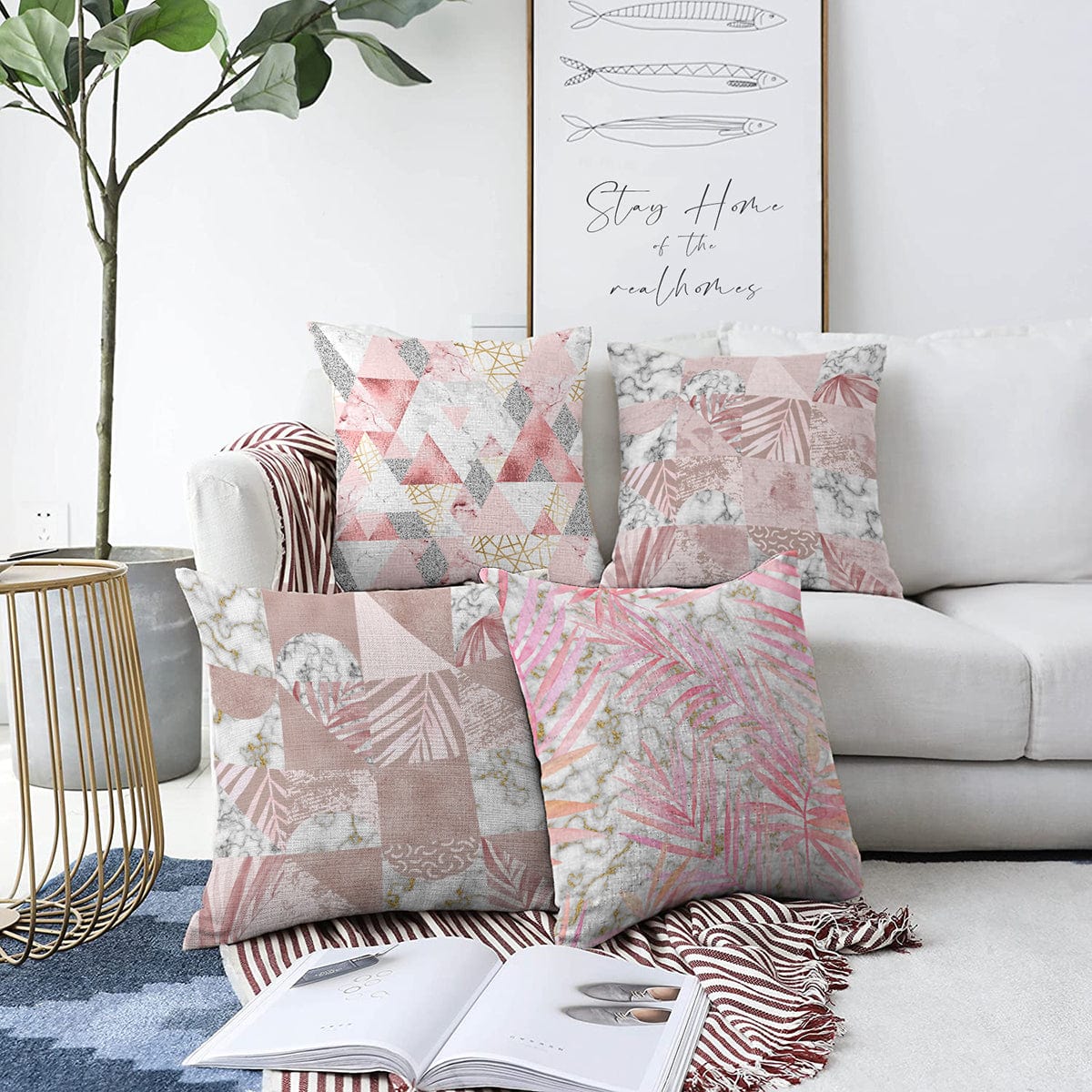 Hillkar Global Set 4 fete perna decorative din poliester si bumbac, Ece RKYK198 Multicolor, 43 x 43 cm