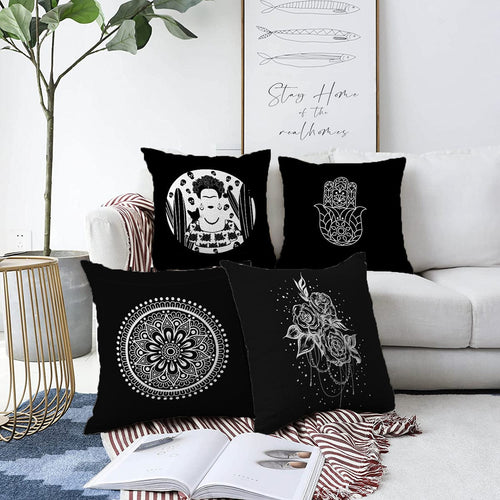 Hillkar Global Set 4 fete perna decorative din poliester si bumbac, Elif RKYK174 Multicolor, 43 x 43 cm