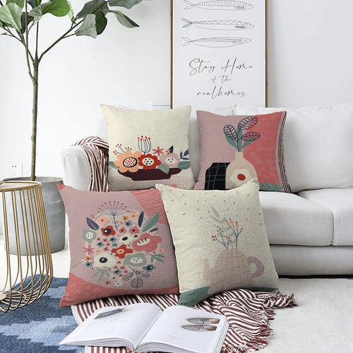 Hillkar Global Set 4 fete perna decorative din poliester si bumbac, Elif RKYK357 Multicolor, 43 x 43 cm