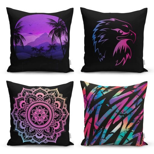 Hillkar Global Set 4 fete perna decorative din poliester si bumbac, Farah RKYK68 Multicolor, 43 x 43 cm