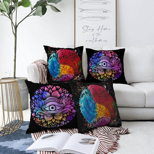 Hillkar Global Set 4 fete perna decorative din poliester si bumbac, Ferhat RKYK180 Multicolor, 43 x 43 cm