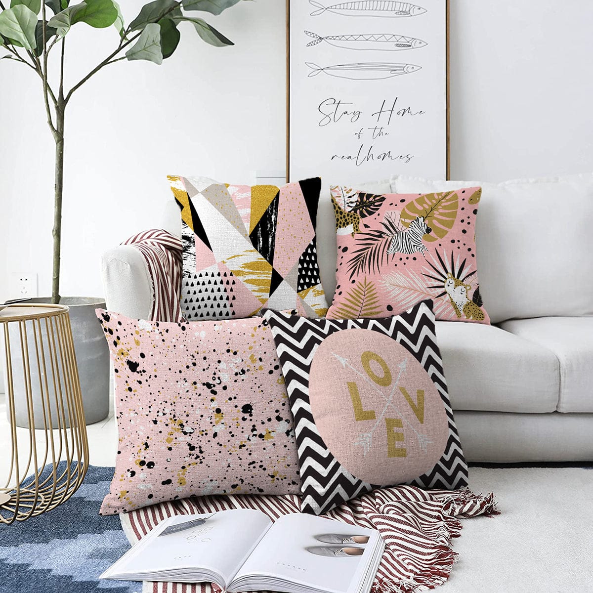 Hillkar Global Set 4 fete perna decorative din poliester si bumbac, Gulgun RKYK365 Multicolor, 43 x 43 cm