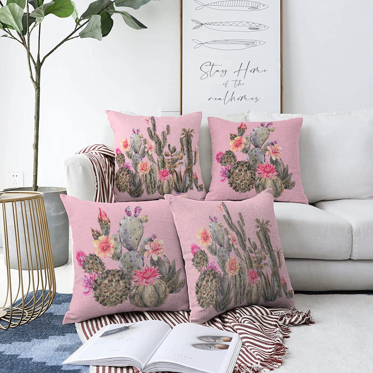 Hillkar Global Set 4 fete perna decorative din poliester si bumbac, Guven RKYK428 Multicolor, 43 x 43 cm