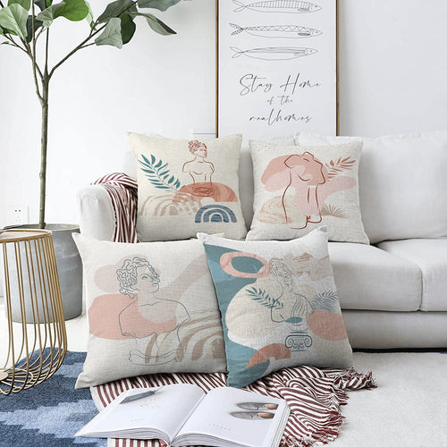 Hillkar Global Set 4 fete perna decorative din poliester si bumbac, Hazal RKYK329 Multicolor, 43 x 43 cm