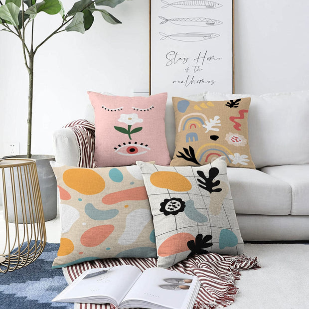 Hillkar Global Set 4 fete perna decorative din poliester si bumbac, Melisa RKYK321 Multicolor, 43 x 43 cm