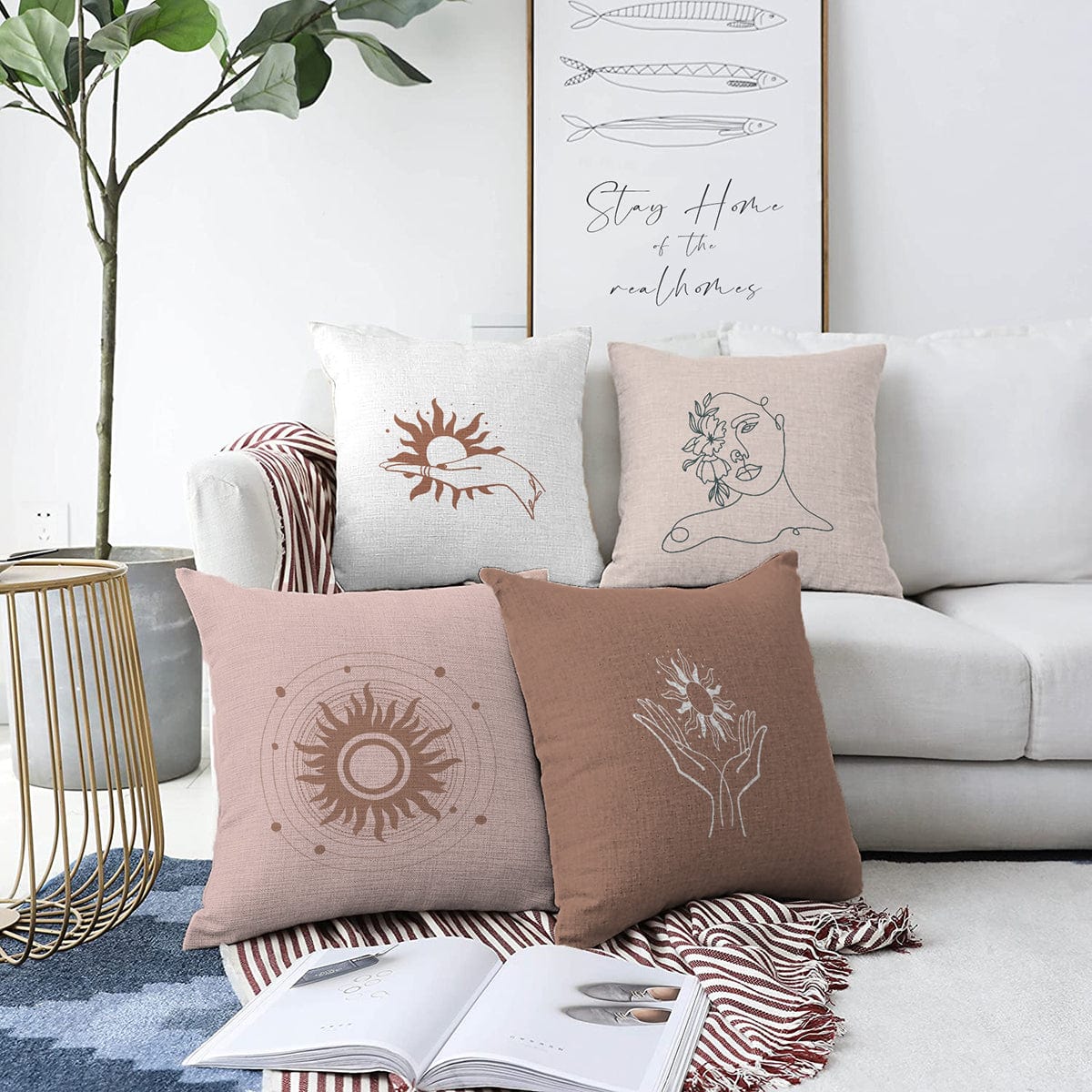 Hillkar Global Set 4 fete perna decorative din poliester si bumbac, Mete RKYK422 Multicolor, 43 x 43 cm