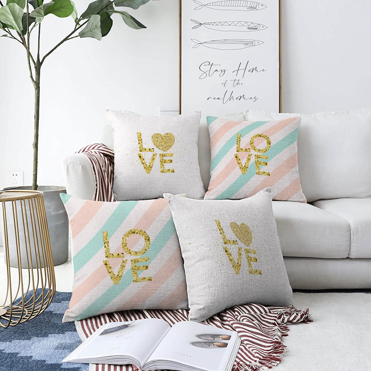 Hillkar Global Set 4 fete perna decorative din poliester si bumbac, Mete RKYK424 Multicolor, 43 x 43 cm