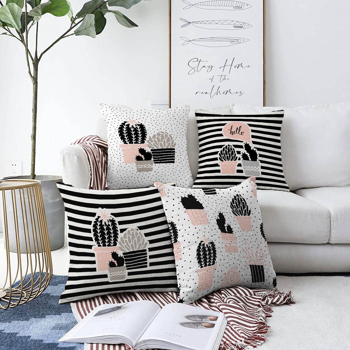 Hillkar Global Set 4 fete perna decorative din poliester si bumbac, Mete RKYK425 Multicolor, 43 x 43 cm