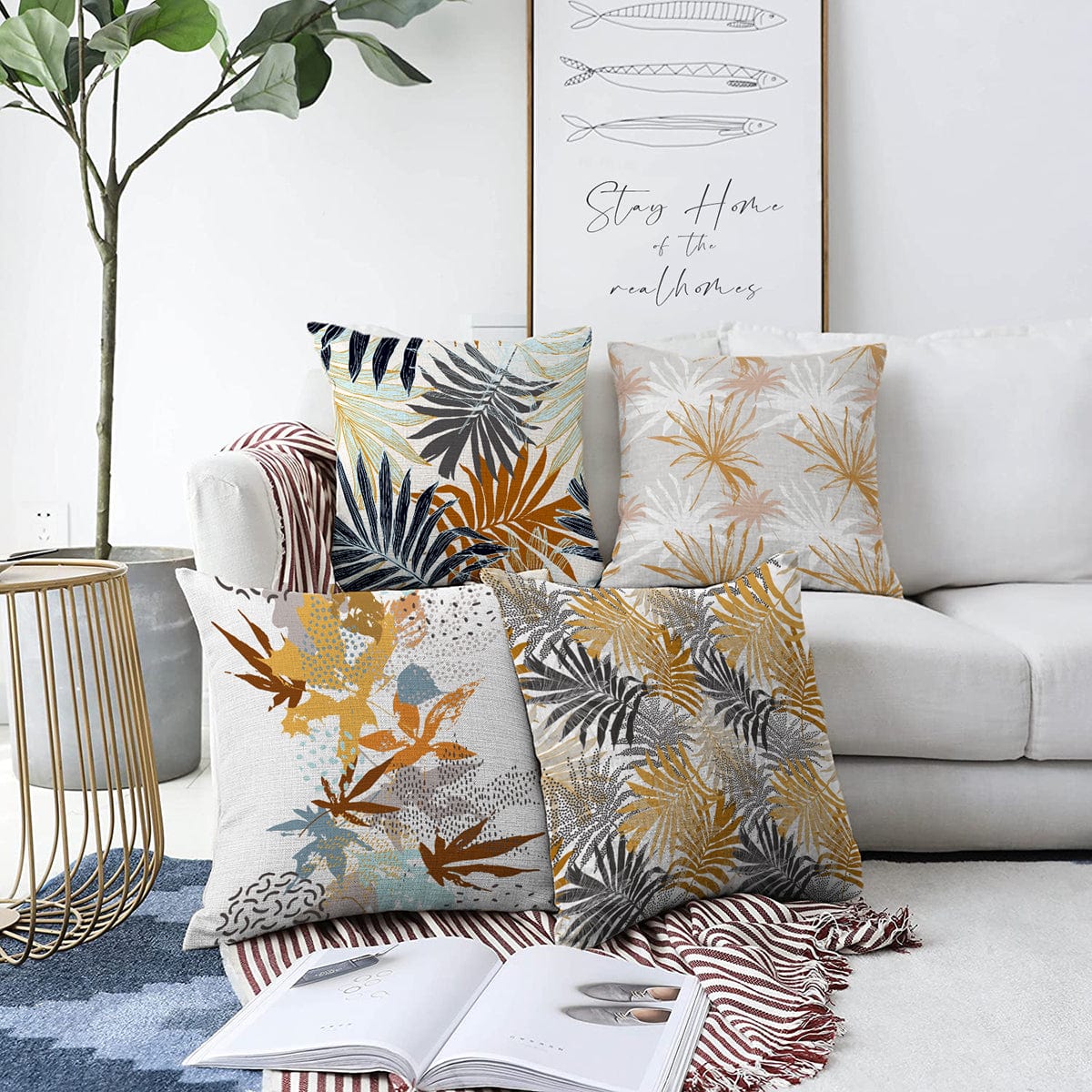 Hillkar Global Set 4 fete perna decorative din poliester si bumbac, Murat RKYK216 Multicolor, 43 x 43 cm