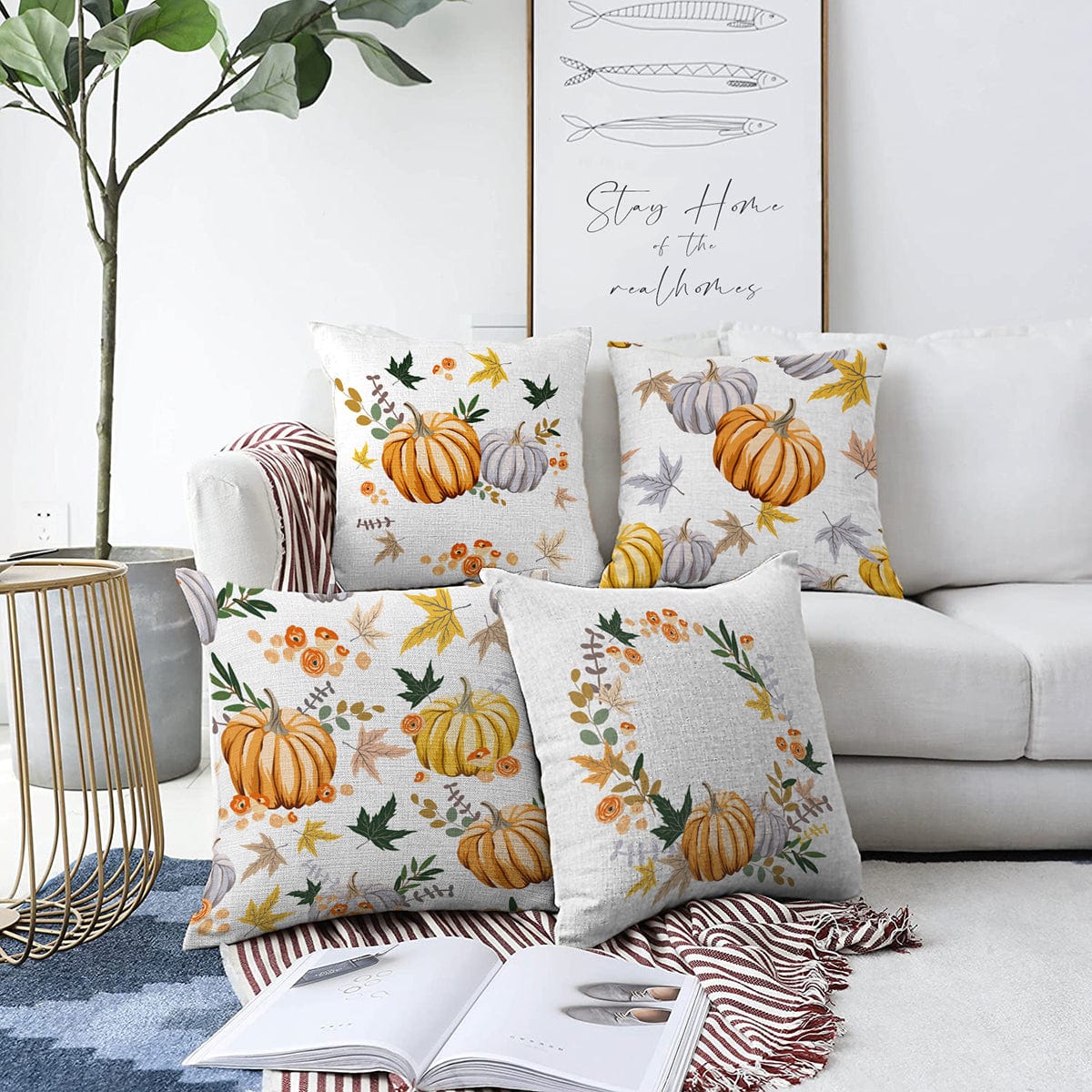 Hillkar Global Set 4 fete perna decorative din poliester si bumbac, Omer RKYK389 Multicolor, 43 x 43 cm