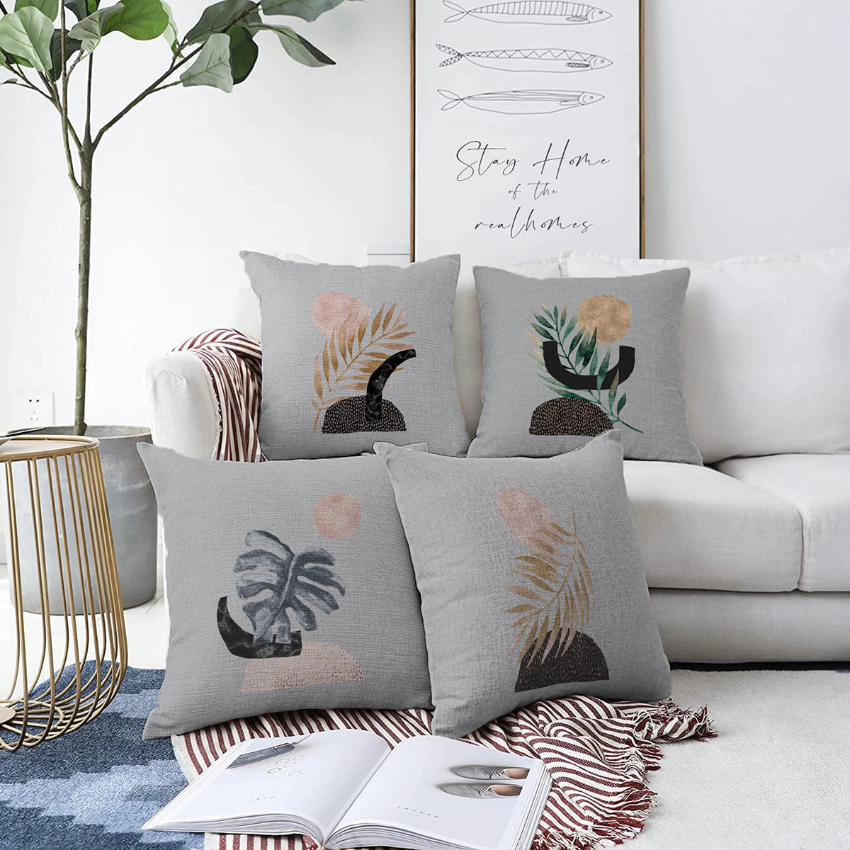 Hillkar Global Set 4 fete perna decorative din poliester si bumbac, Onur RKYK200 Multicolor, 43 x 43 cm