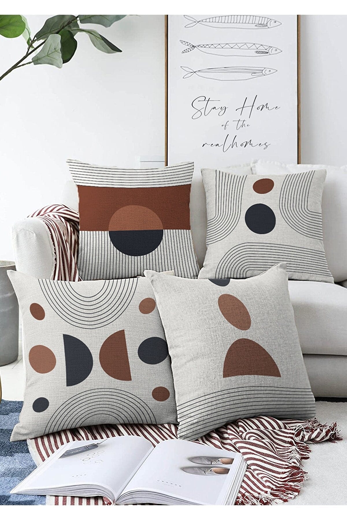 Hillkar Global Set 4 fete perna decorative din poliester si bumbac, Onur RKYK436 Multicolor, 43 x 43 cm