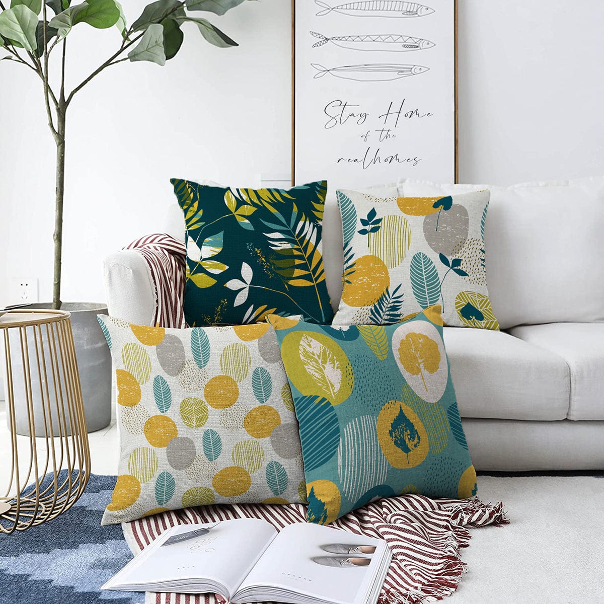 Hillkar Global Set 4 fete perna decorative din poliester si bumbac, Seher RKYK301 Multicolor, 43 x 43 cm