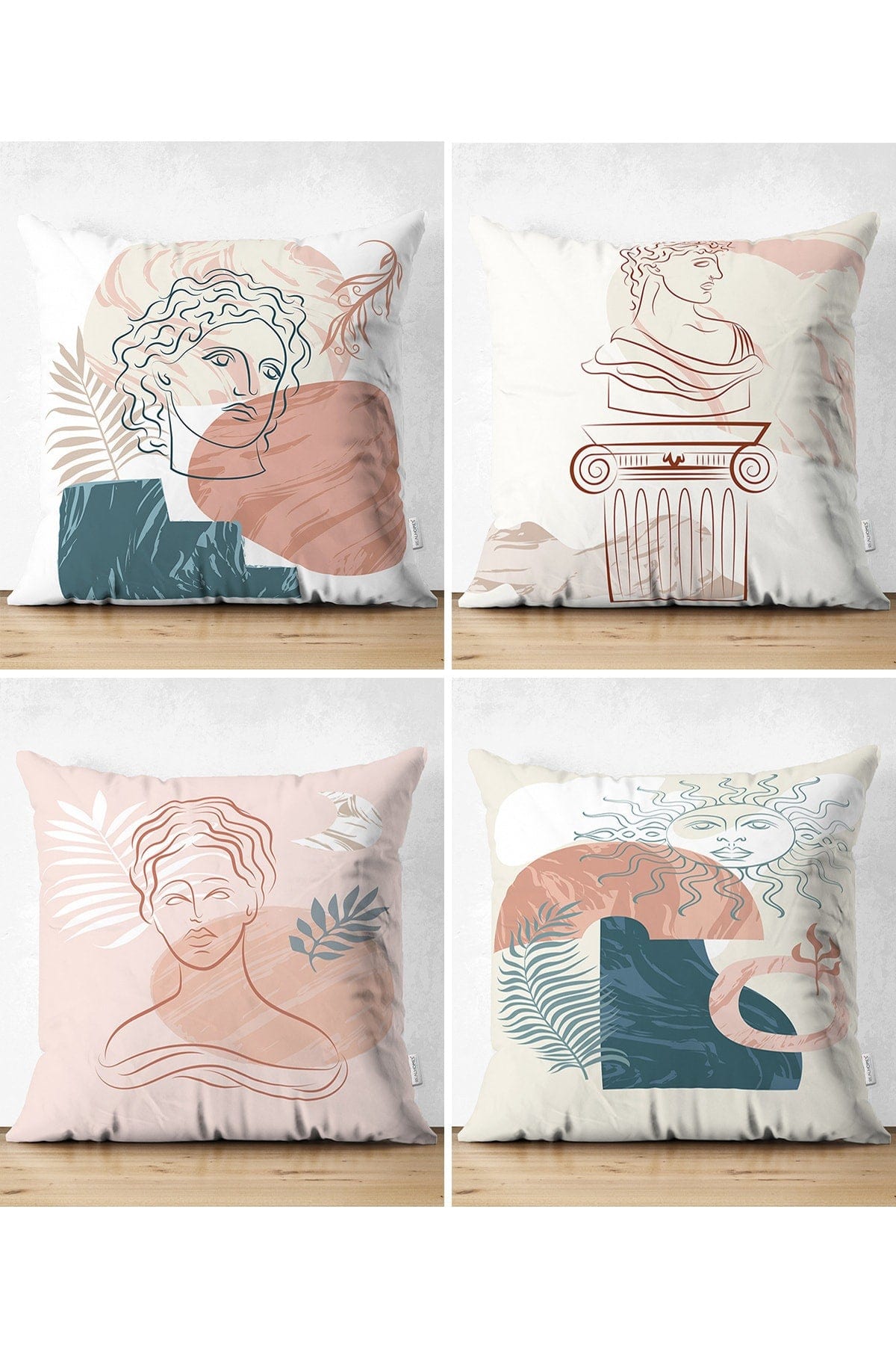 Hillkar Global Set 4 fete perna decorative din poliester si bumbac, Suet RKYK449 Multicolor, 43 x 43 cm