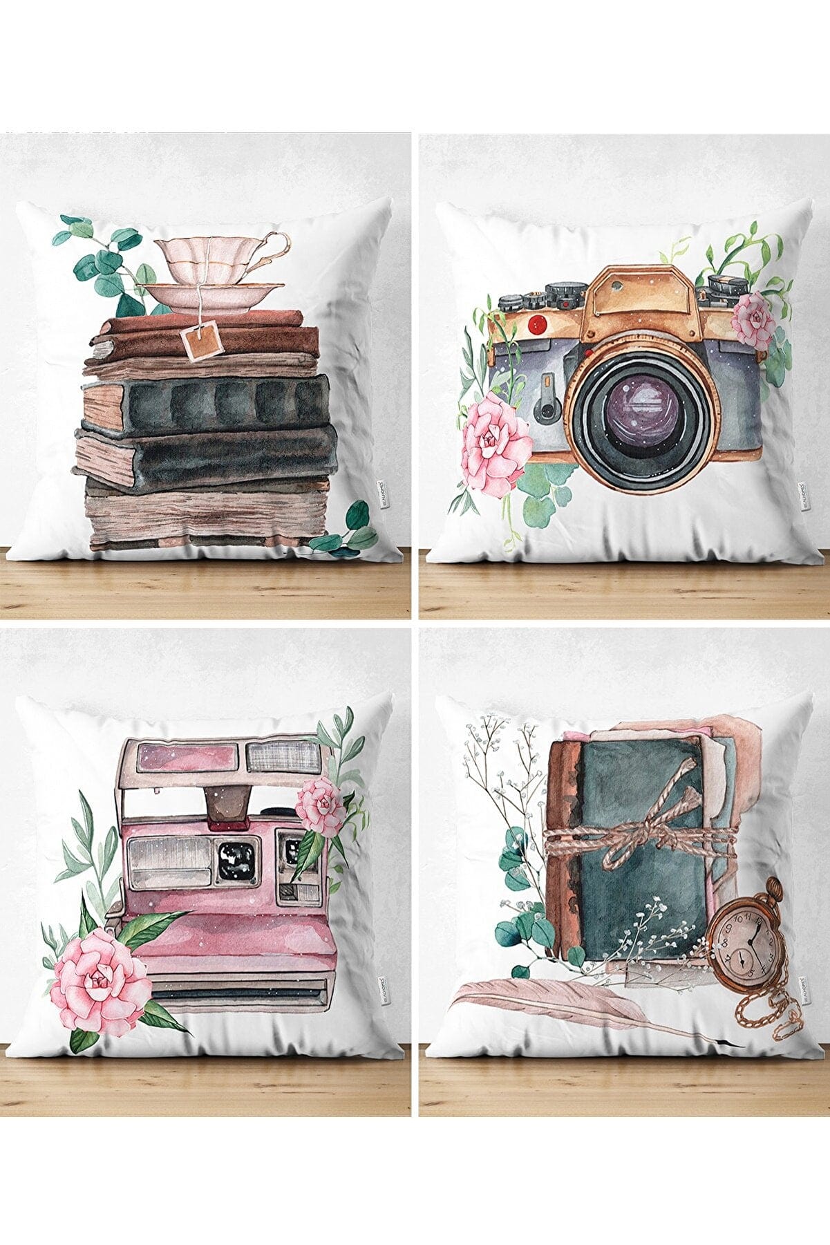 Hillkar Global Set 4 fete perna decorative din poliester si bumbac, Suet RKYK455 Multicolor, 43 x 43 cm