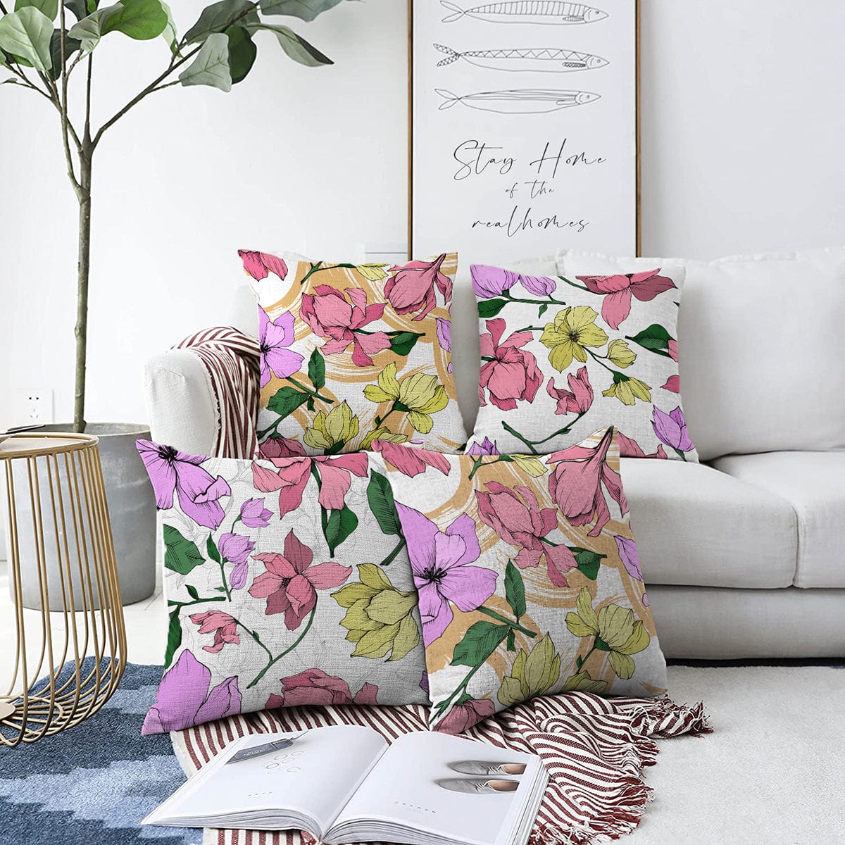 Hillkar Global Set 4 fete perna decorative din poliester si bumbac, Umay RKYK406 Multicolor, 43 x 43 cm