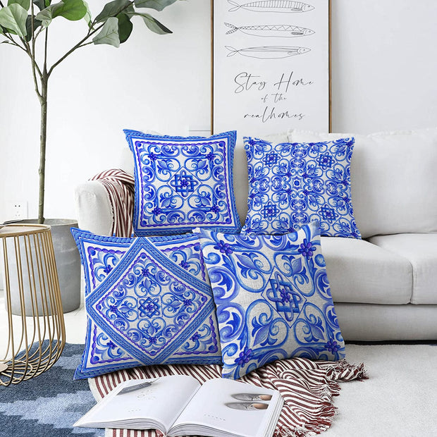 Hillkar Global Set 4 fete perna decorative din poliester si bumbac, Umut RKYK412 Multicolor, 43 x 43 cm