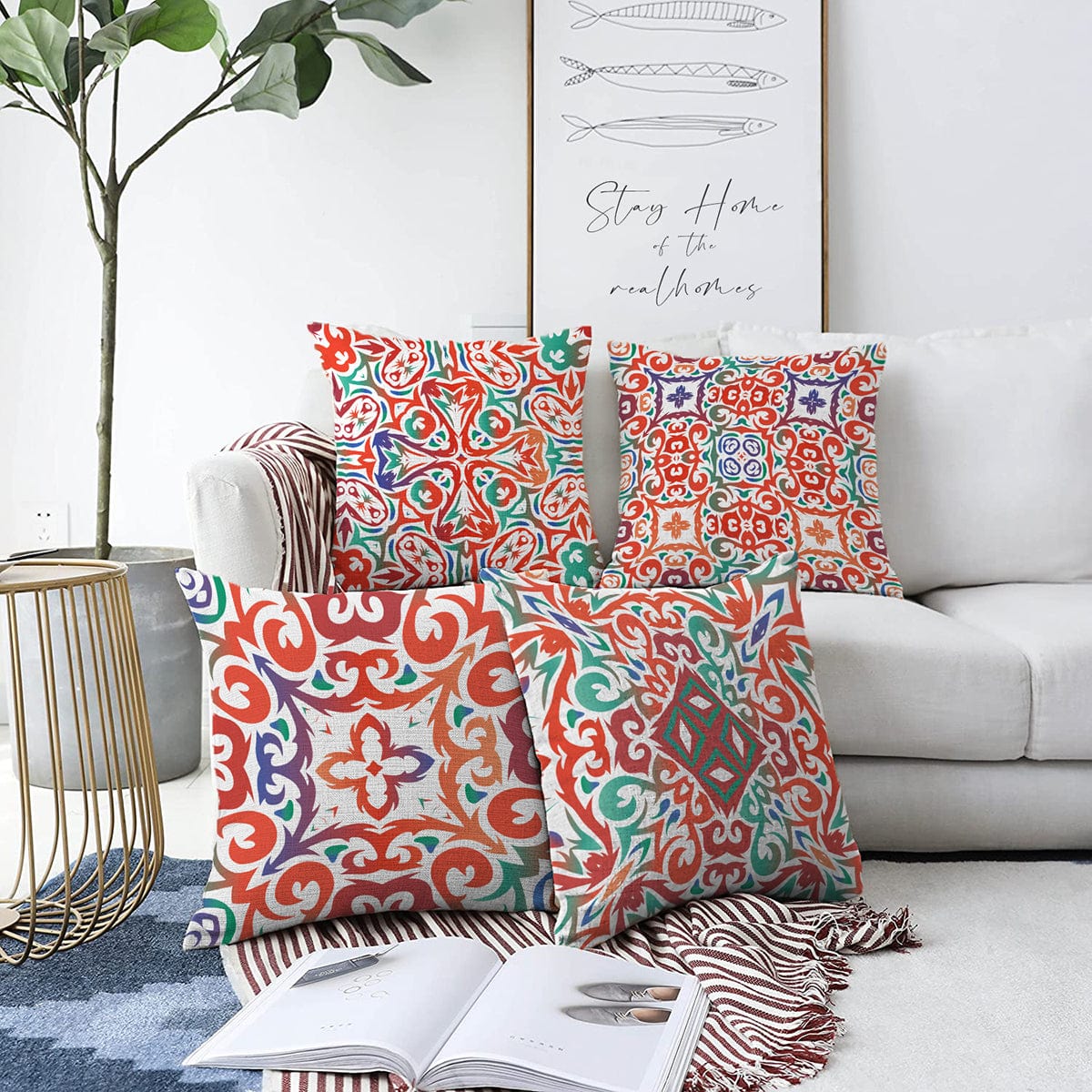 Hillkar Global Set 4 fete perna decorative din poliester si bumbac, Umut RKYK413 Multicolor, 43 x 43 cm