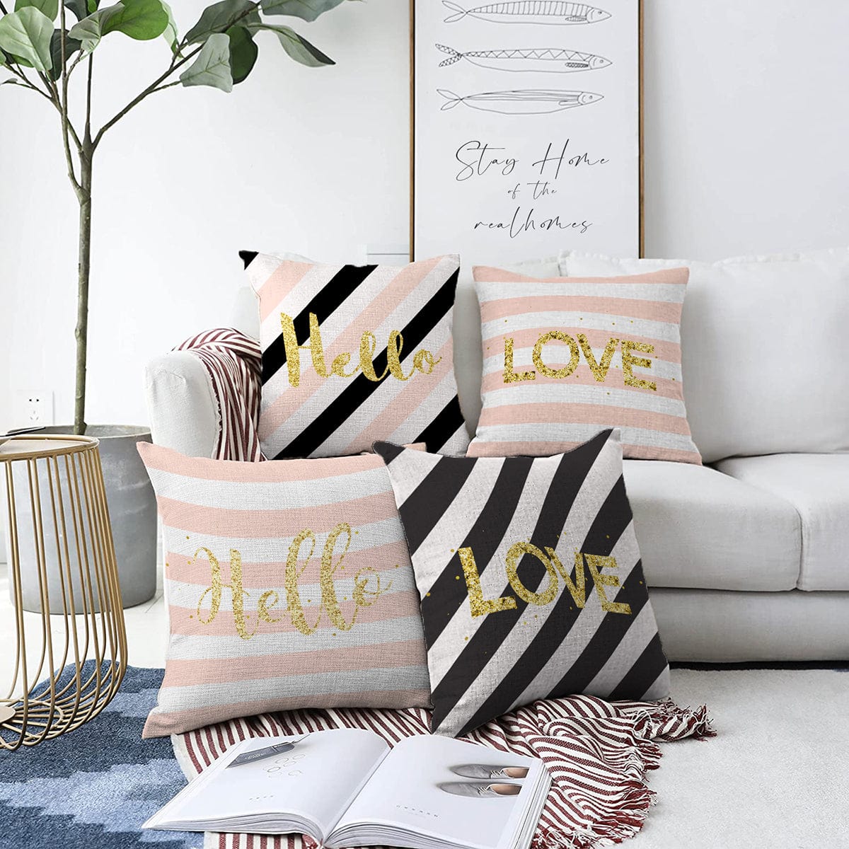 Hillkar Global Set 4 fete perna decorative din poliester si bumbac, Umut RKYK414 Multicolor, 43 x 43 cm