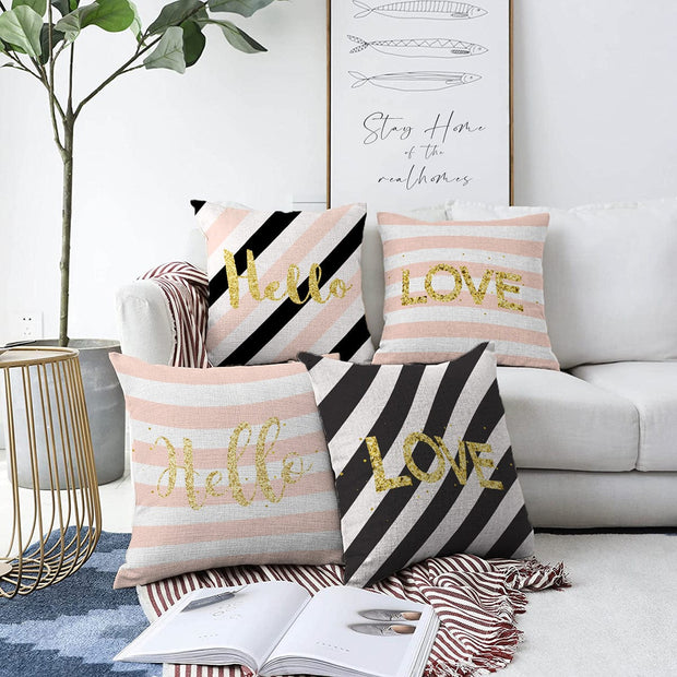 Hillkar Global Set 4 fete perna decorative din poliester si bumbac, Umut RKYK414 Multicolor, 43 x 43 cm