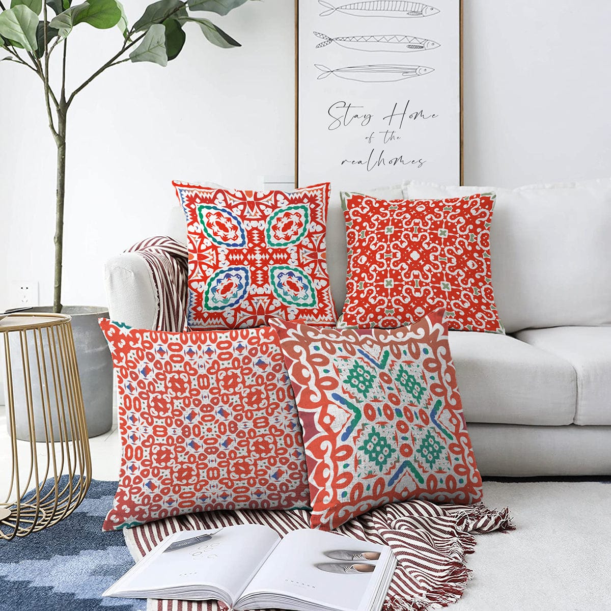 Hillkar Global Set 4 fete perna decorative din poliester si bumbac, Umut RKYK415 Multicolor, 43 x 43 cm