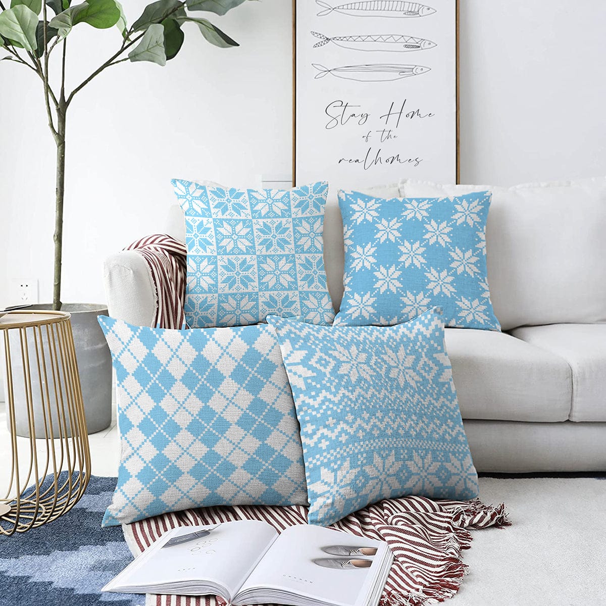 Hillkar Global Set 4 fete perna decorative din poliester si bumbac, Yaman RKYK304 Multicolor, 43 x 43 cm