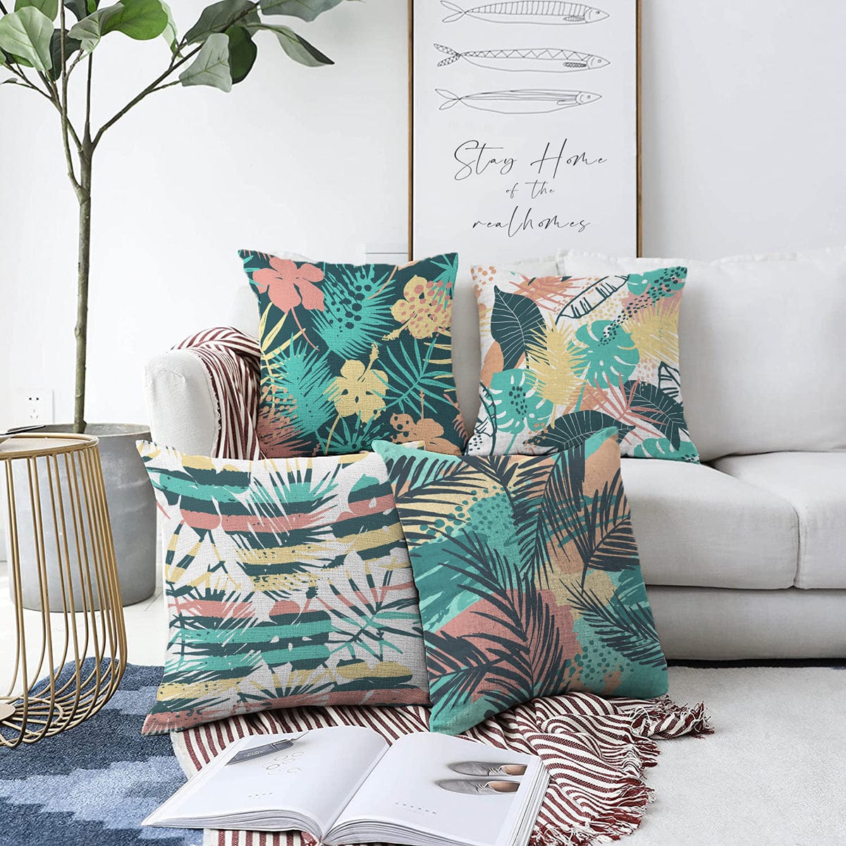 Hillkar Global Set 4 fete perna decorative din poliester si bumbac, Yaman RKYK305 Multicolor, 43 x 43 cm