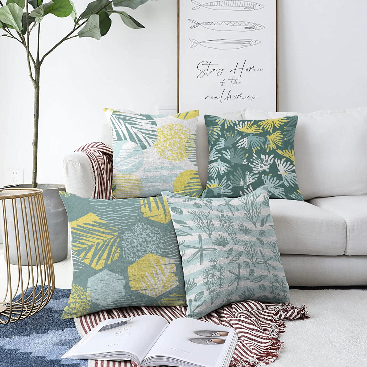 Hillkar Global Set 4 fete perna decorative din poliester si bumbac, Yaman RKYK306 Multicolor, 43 x 43 cm