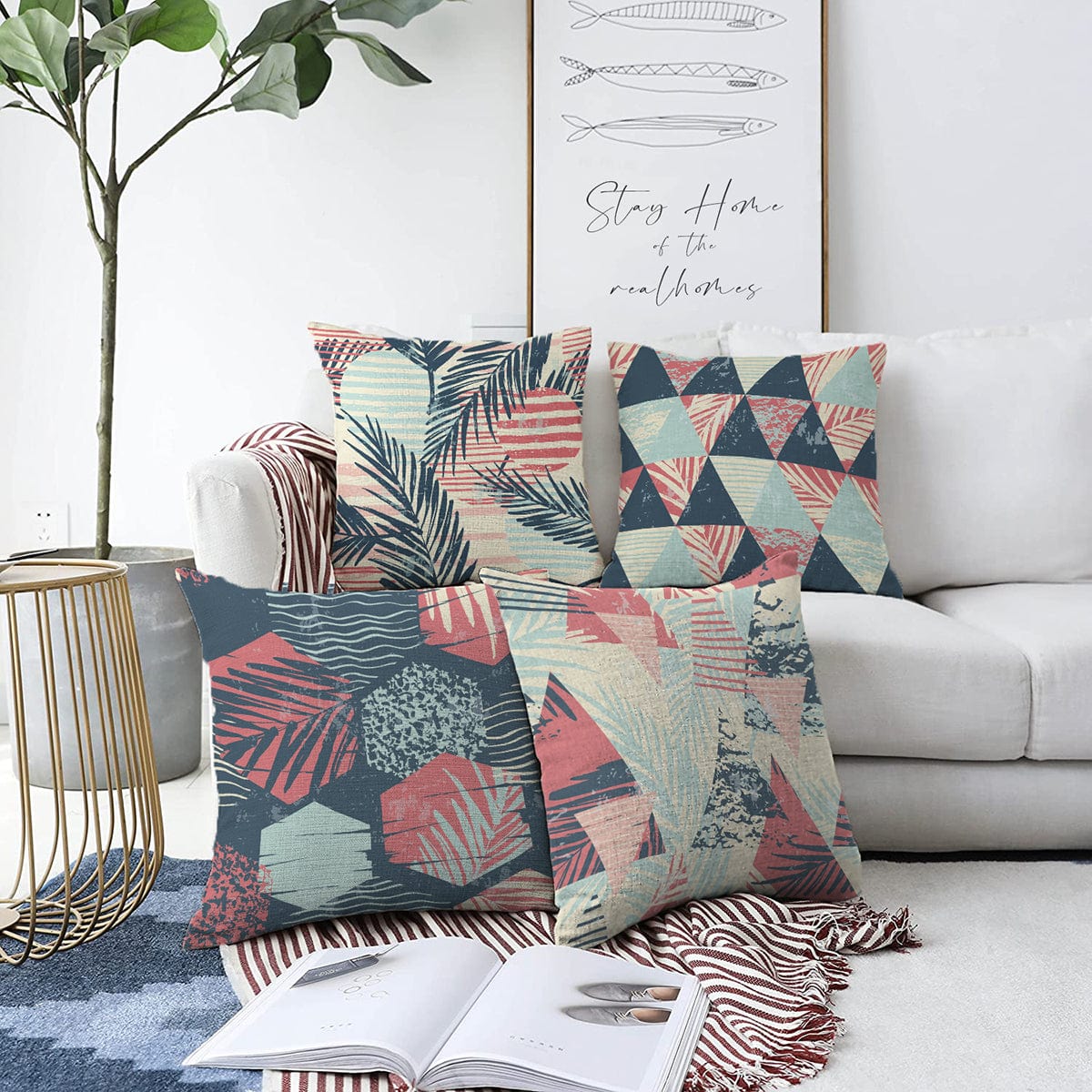 Hillkar Global Set 4 fete perna decorative din poliester si bumbac, Yaman RKYK307 Multicolor, 43 x 43 cm