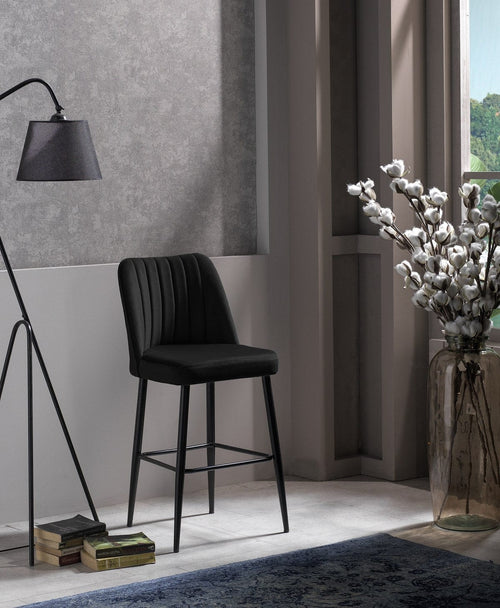 Asir Set 4 scaune de bar tapitate cu stofa si picioare metalice, Vento Velvet Negru, l49xA45xH99 cm