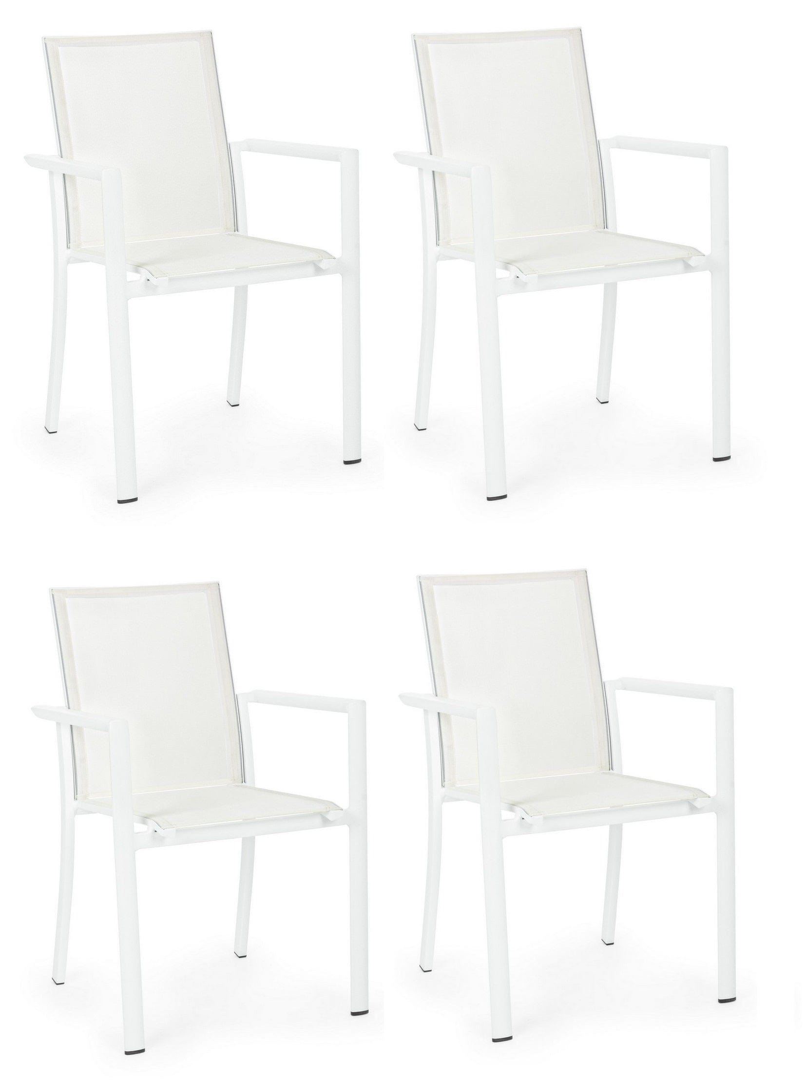 Set 4 scaune de gradina / terasa din metal si material textil, Konnor Alb, l56,2xA60xH88 cm