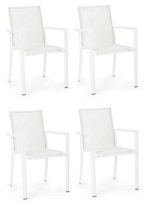 Set 4 scaune de gradina / terasa din metal si material textil, Konnor Alb, l56,2xA60xH88 cm