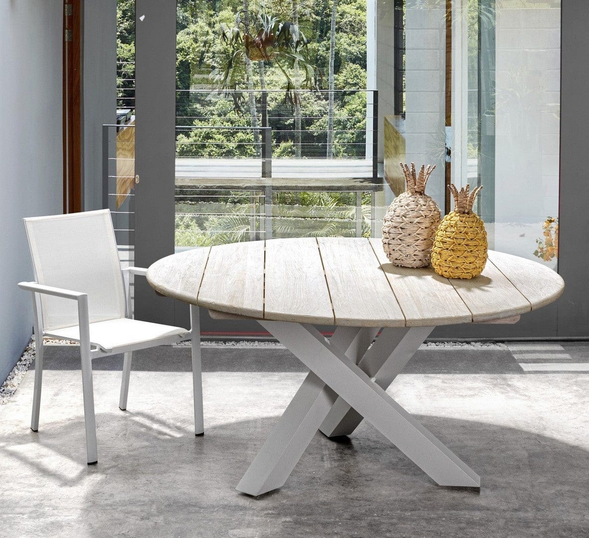 Set 4 scaune de gradina / terasa din metal si material textil, Konnor Alb, l56,2xA60xH88 cm (2)