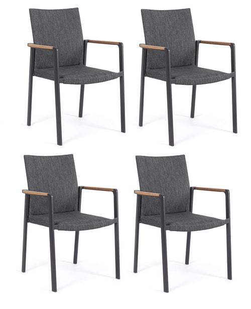 Set 4 scaune de terasa din metal, tapitate cu stofa, Jalisco Gri / Negru, l59xA60,5xH89 cm
