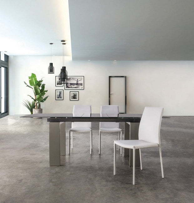 Set 4 scaune tapitate cu piele ecologica si picioare metalice Adda Alb, l44xA42xH96 cm (1)