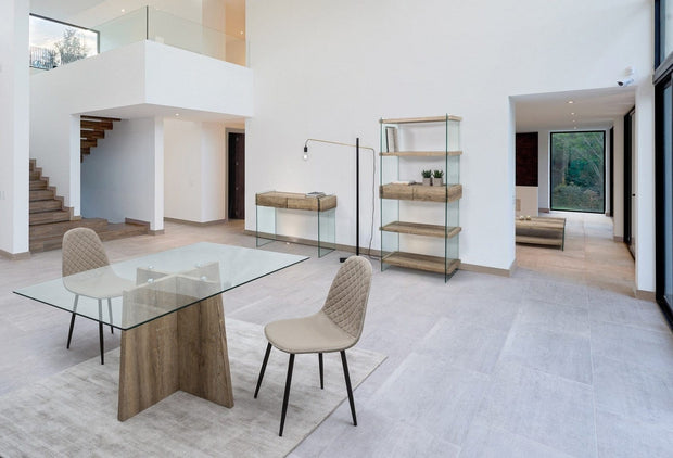 Set 4 scaune tapitate cu piele ecologica si picioare metalice Amanda Grej / Negru, l45xA54xH87 cm (1)