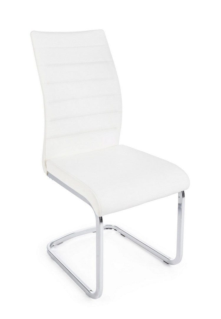 Set 4 scaune tapitate cu piele ecologica si picioare metalice Myra Alb / Crom, l41xA60xH98 cm (1)